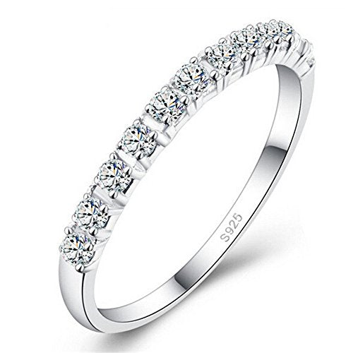 Uloveido Platinum Plated CZ Simulated Diamond Stack Eternity Band Ring J029 - color: White