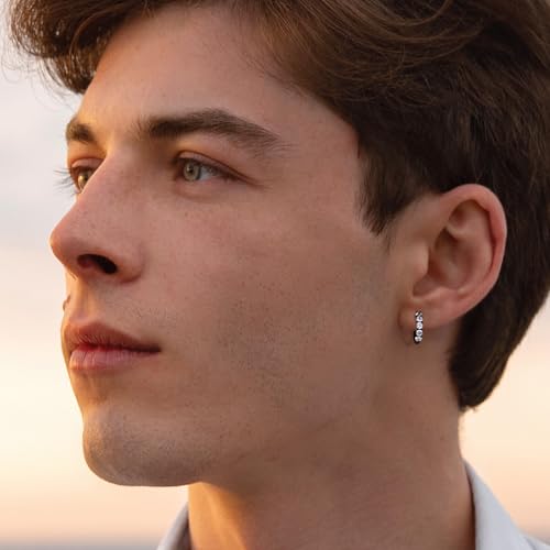 Evabelle Gold Hoop Earrings for Women 14K Real Gold Plated Cubic Zirconia Diamond Hoop Earrings Huggie Hoop Earring Women Earrings Earring for Men 925 Sterling Silver Post Hypoallergenic - color: Hoops 10-Black Ring and White Stone