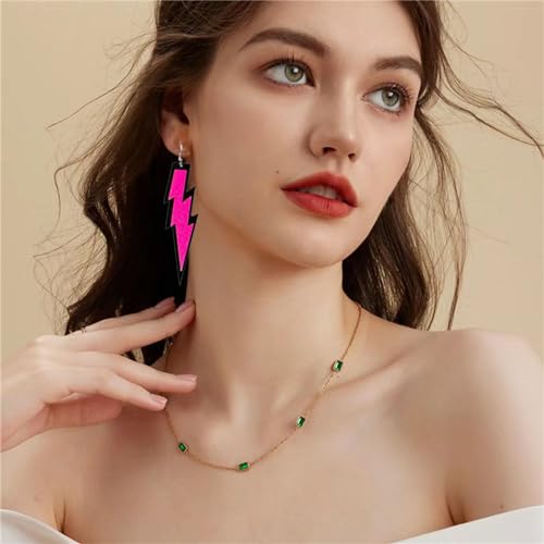 ONLYJUMP Acrylic Exaggerated Lightning Earrings Statement Punk Retro Geometric Delicate Neon Personalized Earrings Accessory Jewelry for Women - color: Glitter Rose Red