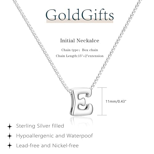 Bubble Gold Initial Necklaces for Women,14K Gold Plated A-Z Initial Necklaces for Women, Chunky balloon letter name Pendant Necklace Fashion Jewelry Gifts - color: E, style: Silver