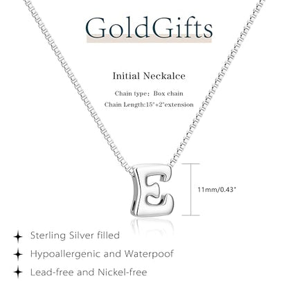 Bubble Gold Initial Necklaces for Women,14K Gold Plated A-Z Initial Necklaces for Women, Chunky balloon letter name Pendant Necklace Fashion Jewelry Gifts - color: E, style: Silver