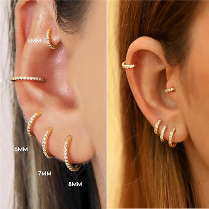 Hypoallergenic Unisex Surgical Steel Small Cubic Zirconia Huggie Hoop Earring, Color Gold - Silver - Rose Gold - Black - Rainbow, Size 6mm- 12mm Safe for Sensitive Ear - style: N04: 6MM - Gold - Black Cubic Zirconia