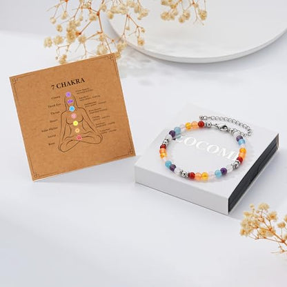 Zocomi Natural Healing Crystal Bracelet for Women, Anxiety Relief Triple Protection 7 Chakras Jewelry Gift for Friends Daughter Mom 6.5+2 Inches - color: 7 Chakras