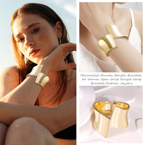 18K Gold Plated Wide Chunky Gold Cuff Bracelets for Women Chunky Bangle Bracelets Waterdrop Oval Irregular Trendy Wrist Wrap Bracelets Open Minimalist Thick Gold Wrist Cuff Bracelets - style: 18K Gold-E