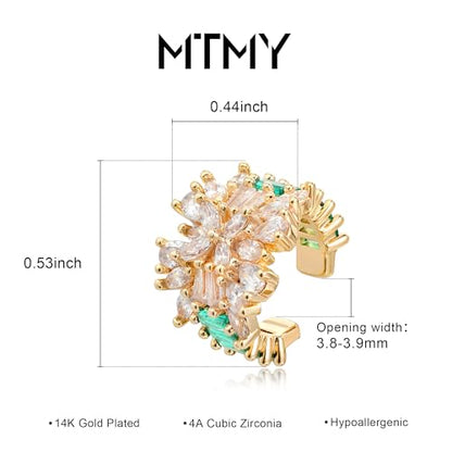 Gold Ear Cuff Earring for Women 14K Gold Plated Cubic Zirconia Non-Pierced Clip on Cartilage Chunky Ear Cuffs Hypoallergenic Jewelry - style: flower / pair