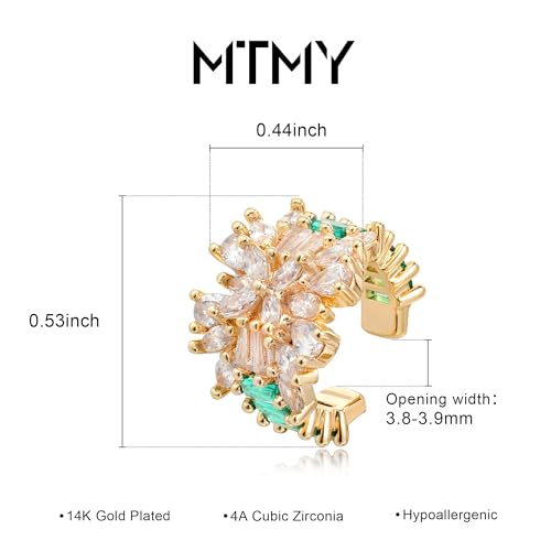 Gold Ear Cuff Earring for Women 14K Gold Plated Cubic Zirconia Non-Pierced Clip on Cartilage Chunky Ear Cuffs Hypoallergenic Jewelry - style: flower