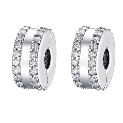 Annmors S925 Clip Spacer Safety Chain Stopper Charms for Pandora, Gift Mom Daughter Friend Sister Wife Grandma Girlfriend Fmaily On Christmas Mothers Valentines Halloween Graduation - color: B13-2pcs Double Lined Pavé Clip Charms