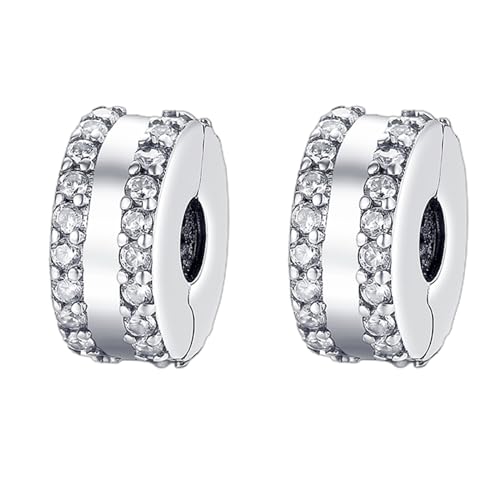 Annmors S925 Clip Spacer Safety Chain Stopper Charms for Pandora, Gift Mom Daughter Friend Sister Wife Grandma Girlfriend Fmaily On Christmas Mothers Valentines Halloween Graduation - color: B13-2pcs Double Lined Pavé Clip Charms