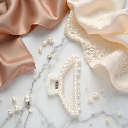 1Pc White Large Hair Clip for Thick Hair, Girls Claw,Big Hair Clips Hair Claws for Thin, Hair Claws Clips For Hair,Faux Pearl Claw Clips,Neutral Hair Clips Large Jaw Clip