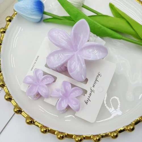 Flower Hair Clips for Women Girls Claw Clips Set Light Pink Plumeria with Marble Design Barrettes Summer Hair Clip Fashion Hair Styling Accessories for Thick Thin Hair(3Pcs: 1 Large 2 Small) - color: Light Pink