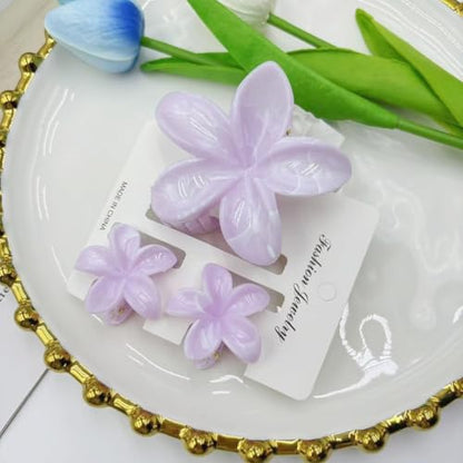 Flower Hair Clips for Women Girls Claw Clips Set Light Pink Plumeria with Marble Design Barrettes Summer Hair Clip Fashion Hair Styling Accessories for Thick Thin Hair(3Pcs: 1 Large 2 Small) - color: Light Pink