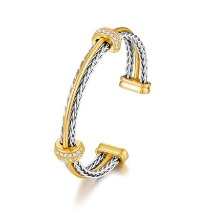 LILIE&WHITE Gold And Silver Bracelets For Women With Braided Design Chic Gold Bangle Statement Bracelet Cuff Bracelets Fashion Jewelry - color: SL22993A
