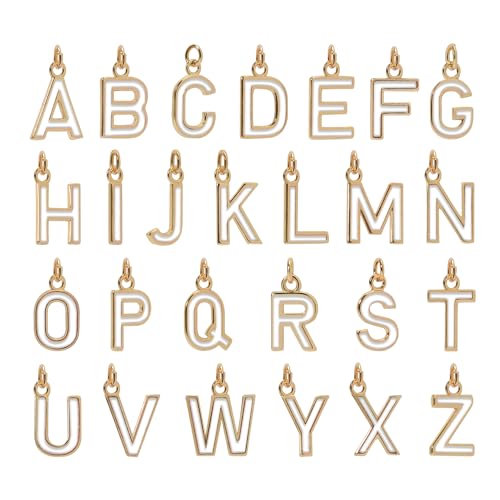 18K Gold Filled A-Z Alphabet Letters Charms,26Pcs Initial A-Z Alphabet Charms,Bracelet Necklace Earrings Charms for DIY Jewelry Making - color: White