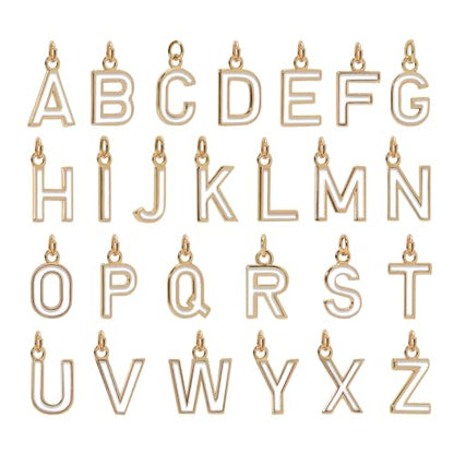 18K Gold Filled A-Z Alphabet Letters Charms,26Pcs Initial A-Z Alphabet Charms,Bracelet Necklace Earrings Charms for DIY Jewelry Making - color: White