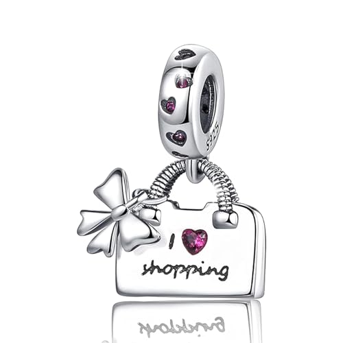 925 Sterling Silver Bead Charm for Pandora Bracelets and Necklaces,Pink Bow Cherry Butterfly Blue Ocean Pendant Bead Charms Jewelry Present Valentines Gifts for Wife/Girlfriend Women - style: Ladies' Bow Bag Charms