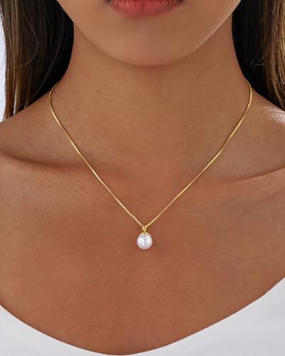 Pearl Necklaces for Women Trendy 14k Gold Plated Cubic Zirconia Pearl Pendant Necklace Valentines Day Wedding Birthday Mother's Day Gifts Dainty Gold Necklace for Women - color: Style 5 - Gold Necklace
