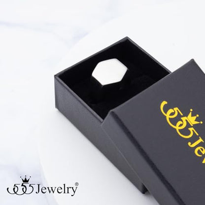555Jewelry Stainless Steel Solid Plain High Polish Round Signet Ring for Men - color: Hexagon Silver