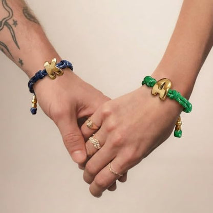 VLINRAS Bubble Initial Bracelet for Women Men, Green & Blue Knotty Puffy Letter Bracelets Gifts for Mom Dad Friends - color: Blue- S