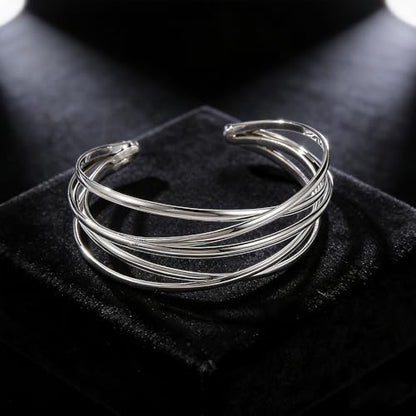 Multi-layer Cuff Bracelet for Women Gold Silver Chunky Cross Wire Bangle Bracelet Wide Adjustable Open Bracelet Trendy Statement Outfits Accessories - color: Silver