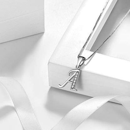 Aurora Tears Letter Necklace Initial 925 Sterling Silver Alphabet Pendant Crystal Name Gift Women Cubic Zirconia Jewelry - color: A