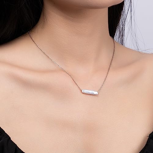 925 Sterling Silver Dainty Freshwater Cultured Pearl Choker Necklace White Genuine Real Pearl Charm Necklaces Jewelry Gifts for Her - color: Baroque-Long-Silver