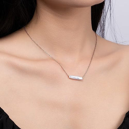 925 Sterling Silver Dainty Freshwater Cultured Pearl Choker Necklace White Genuine Real Pearl Charm Necklaces Jewelry Gifts for Her - color: Baroque-Long-Silver
