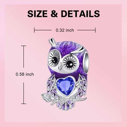 LUXILLA Charms for Bracelets & Necklace 925 Sterling Silver Charms Elephant Happy Birthday Charm Fit for Valentine's Day Mother's Day Jewelry Gift for Women - color: Cute Owl Charm