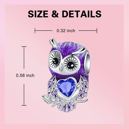 LUXILLA Charms for Bracelets & Necklace 925 Sterling Silver Charms Elephant Happy Birthday Charm Fit for Valentine's Day Mother's Day Jewelry Gift for Women - color: Cute Owl Charm
