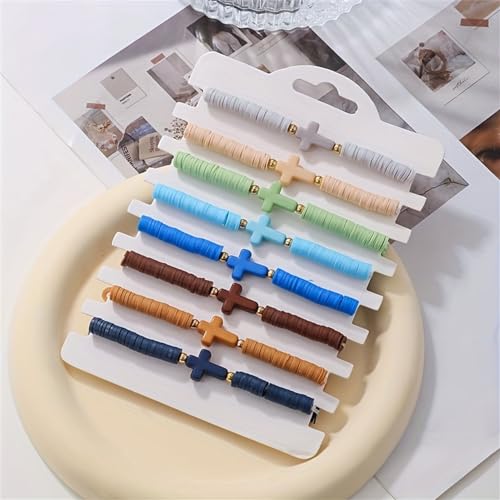 Friendship Bracelets for Women - Heishi Surfer Colorful Smile Evil Eye Clay Beaded Stretch Bracelets Elastic Layering - Stackable Boho Disc Y2K Aesthetic Summer Jewelry Set. - color: C-cross Rainbow 8pc - Cool