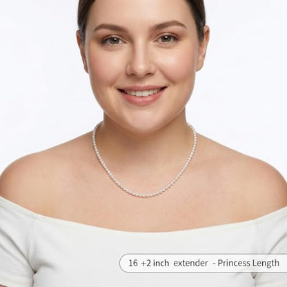 White Genuine Freshwater Cultured Pearl Necklace For Women And Men | Full Sizes from 3mm to 14mm Freshwater Pearls, AAA Grade & Above, A Love Gift Choice For Anniversaries And Birthdays - size: 3-4mm 16+2in