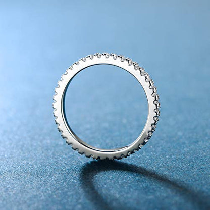 MDFUN 14K Gold Plated Full Eternity Band Ring for Women Round Cut Cubic Zirconia Stackable Wedding Band Anniversary Promise Ring - color: white gold plated, size: 7