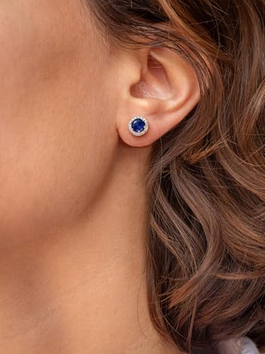 Suplight 925 Sterling Silver Birthstone Stud Earrings for Women, Round/Heart/Teardrop/Square Crystal Diamond Earrings for Women, Dainty Birthday Gifts Jewelry - color: style a-09. round-September(Created Sapphire)
