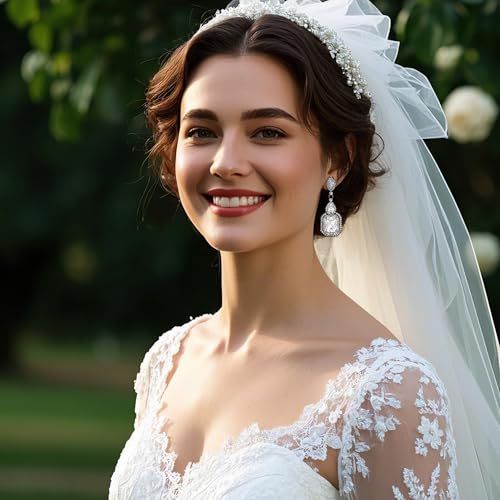 Women's Wedding Bridal Crystal Emerald Cut Infinity Figure 8 Chandelier Clip-On Dangle Earrings - color: Clear Black-Tone