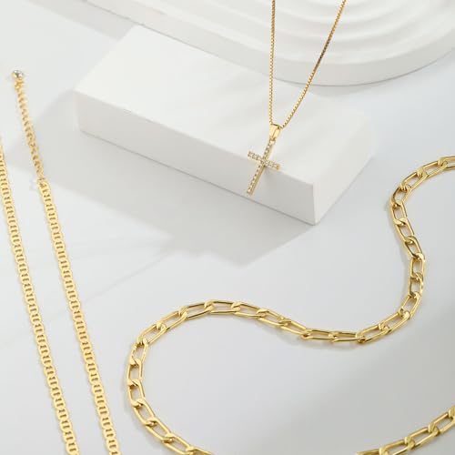 Layered Gold Cross Necklaces for Women, Stack Stackable 14K Gold/Silver Plated Cubic Zirconia Pendant Necklace Set Dainty Choker Layering Necklaces for Women Faith Jewelry Religious Gift - style: Gold-1