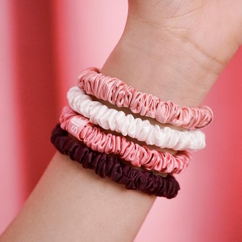 slip Skinny Scrunchies in Candy Cane Ornament Packaging: Anti-Crease, Anti-Breakage Slipsilk™ Design Protects Delicate Hair | Includes 4 Pure Silk Scrunchies - color: Candy Cane