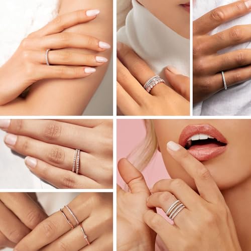 14K Gold Plated Stackable Ring - Timeless Eternity Bands Adorned with Genuine CZ Simulated Diamonds, Ideal for Women Who Cherish Glamour and Adaptable Style - color: Silver
