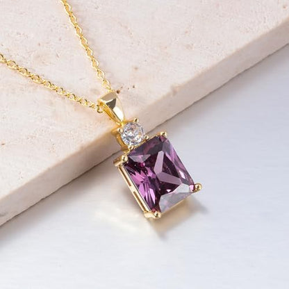 CiNily Rectangular Crystal Necklace for Women Trendy, Pendant Necklace with Chain 14K White Gold | Gold Plated Multicolor Birthstone Pendant Necklaces Boho Jewelry for Christmas Birthday Wedding - color: Gold-Purple cz