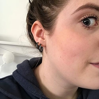 Gold Hoop Earrings for Women 14K Gold Plated | 925 Sterling Silver Post Hypoallergenic Hoop Earrings - color: Black, size: 14-16-20mm
