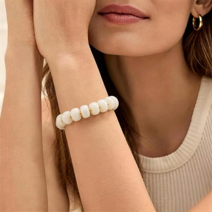 VIBILIA Chunky Beaded Bracelet for Women Multicolor Big Resin Acrylic Bead Elastic Stretch Bracelet, Trendy Statement Bracelets Boho Summer Beach Vacation Charm Jewelry - color: Round-White