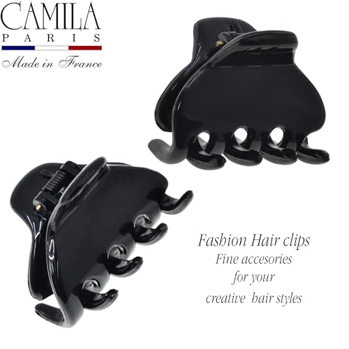 Camila Paris CP3642 French Hair Clip for Women, Small 1 inch Set of 2 Girls Hair Claw Clips Jaw Fashion Durable and Styling Hair Accessories for Women, Strong Hold No Slip Grip, Made in France - color: Black 1" 2PK