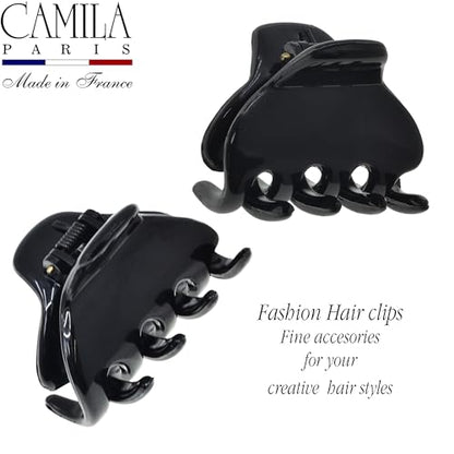 Camila Paris CP3642 French Hair Clip for Women, Small 1 inch Set of 2 Girls Hair Claw Clips Jaw Fashion Durable and Styling Hair Accessories for Women, Strong Hold No Slip Grip, Made in France - color: Black 1" 2PK