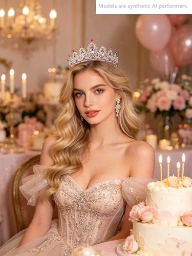 Kamirola - Queen Crown and Tiaras Princess Crown for Women Crystal Headbands for Bridal, Princess for Wedding and Party - color: Rose Pink