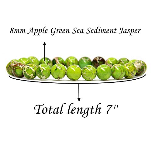 Angelstones Gemstones 8mm Round Beads Healing Crystal Bracelet for women | Natural Gemstone, Handmade Gifts for Women, Healing Crystal Round Beaded Stretch Bracelets, Unisex Jewelry for Women and Men - color: Green Sea Sediment Jasper