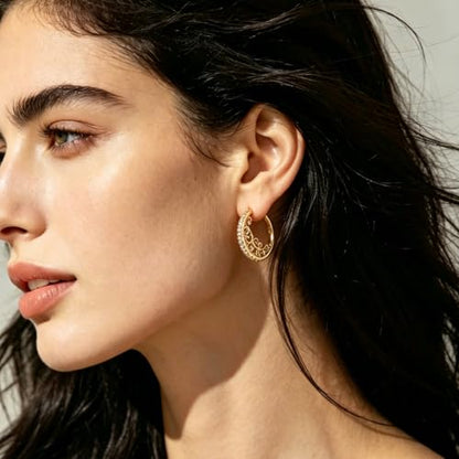 Parmuz 925 Sterling Silver Earrings Hoops for Women Ladies Simple Lightweight Twisted Medium Hoop Earrings With Cubic Zirconia Hypoallergenic Jewelry for Her - color: Gold 6