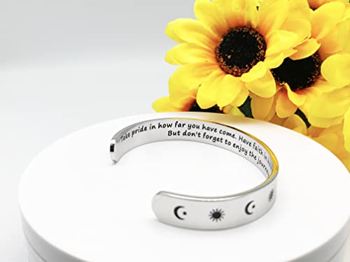 Dczosily Inspirational Bracelets for Women Stainless Steel Cuff Bracelet Engraved Jewelry Motivational Bangles Personalized Gifts for Best Friend/Mom - style: Friend-10mm-Take pride in how far you have come.Have faith ...don't forget to enjoy the journey
