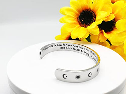 Dczosily Inspirational Bracelets for Women Stainless Steel Cuff Bracelet Engraved Jewelry Motivational Bangles Personalized Gifts for Best Friend/Mom - style: Friend-10mm-Take pride in how far you have come.Have faith ...don't forget to enjoy the journey