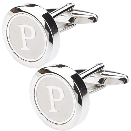 Mens Classic Stainless Steel Initial Cufflinks 26 Alphabet Initial Letter Cufflinks Business Wedding Shirts A-Z - style: P