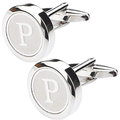 Mens Classic Stainless Steel Initial Cufflinks 26 Alphabet Initial Letter Cufflinks Business Wedding Shirts A-Z - style: P