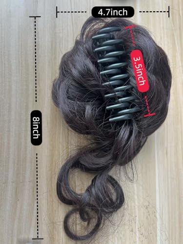 Curly Wavy Messy Bun Hair piece Easy Updo Extensions Claw Clips for Women Girls Dark Brown, Natural Fake Wig Tie Headpiece Chestnut Chocolate - color: Dark Brown