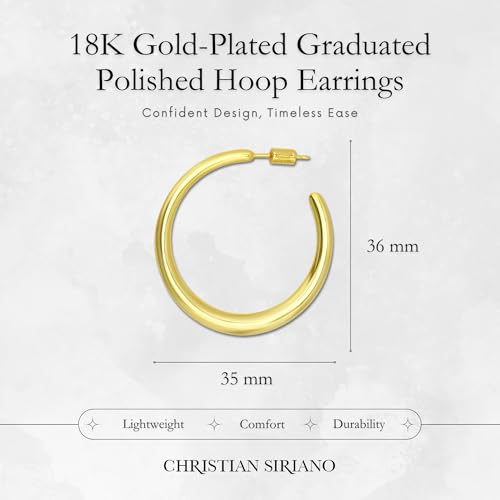 18K Gold Plated Sterling Silver Earrings for Women – Pure & Polished, Twist, Square, Hinged Tube, Abstract & Heart Shape Hoops – Lightweight, Hypoallergenic, Non-Tarnish Jewelry (Sizes: 3x35mm-46x30mm) - color: Gold, size: Polish Hoop (3x35mm)